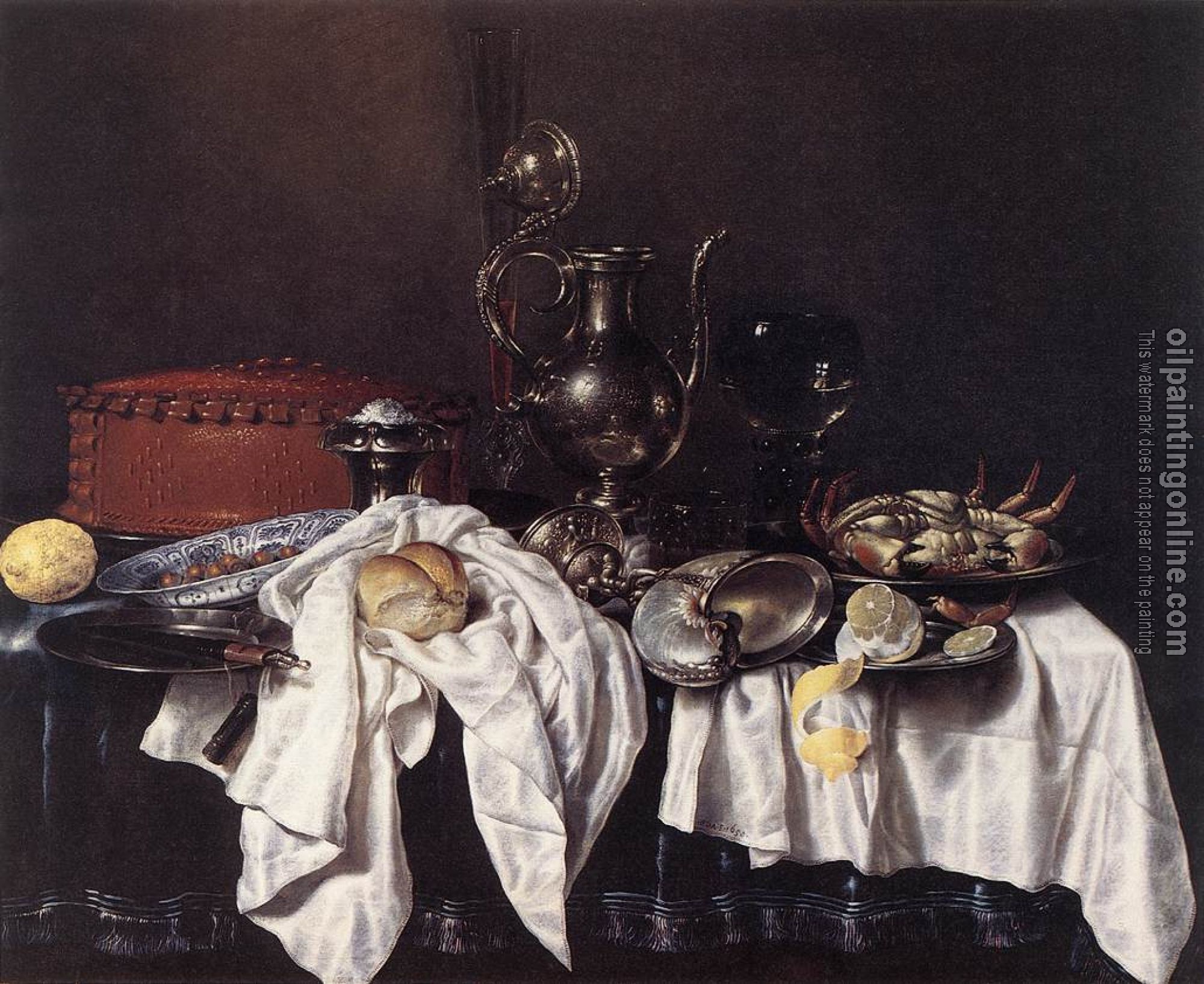 Heda, Willem Claesz - Still-Life with Pie, Silver Ewer and Crab